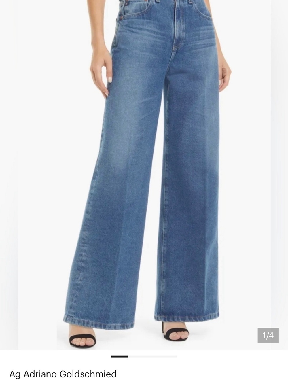Ag Adriano Goldschmied Mid-Blue High-Rise Wide Leg Jeans